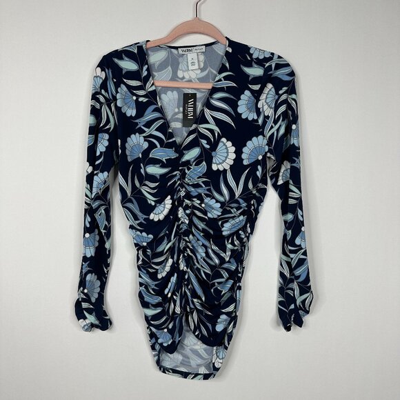 NWT White House Black Market Ruched Front Top XXS Jacobean Bliss Twilight #WHBM6 - Picture 2 of 9